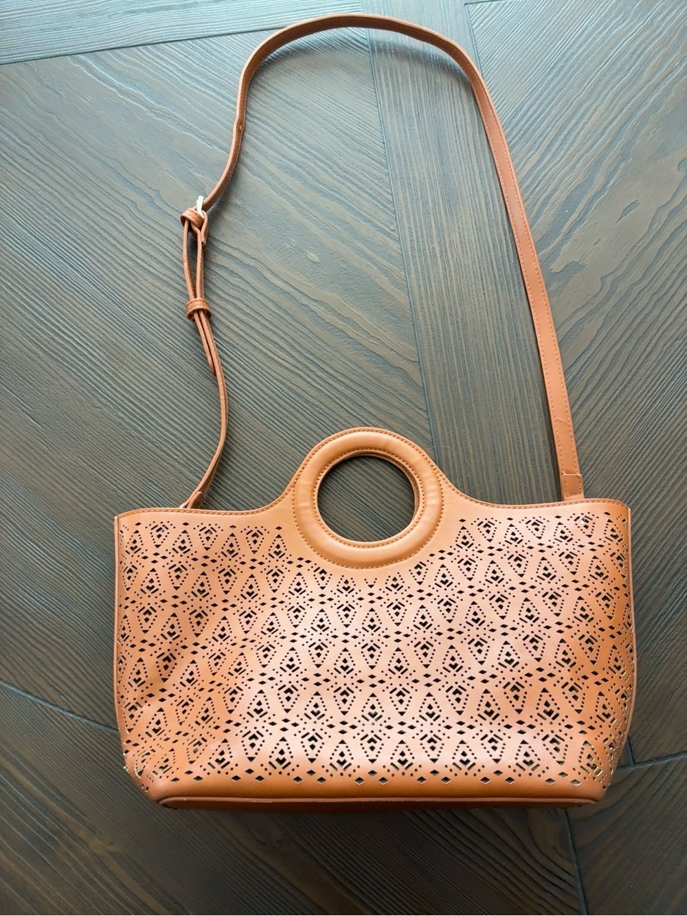Free People Brown Tan Laser Cut Boho Tote Crossbody Shoulder Bag